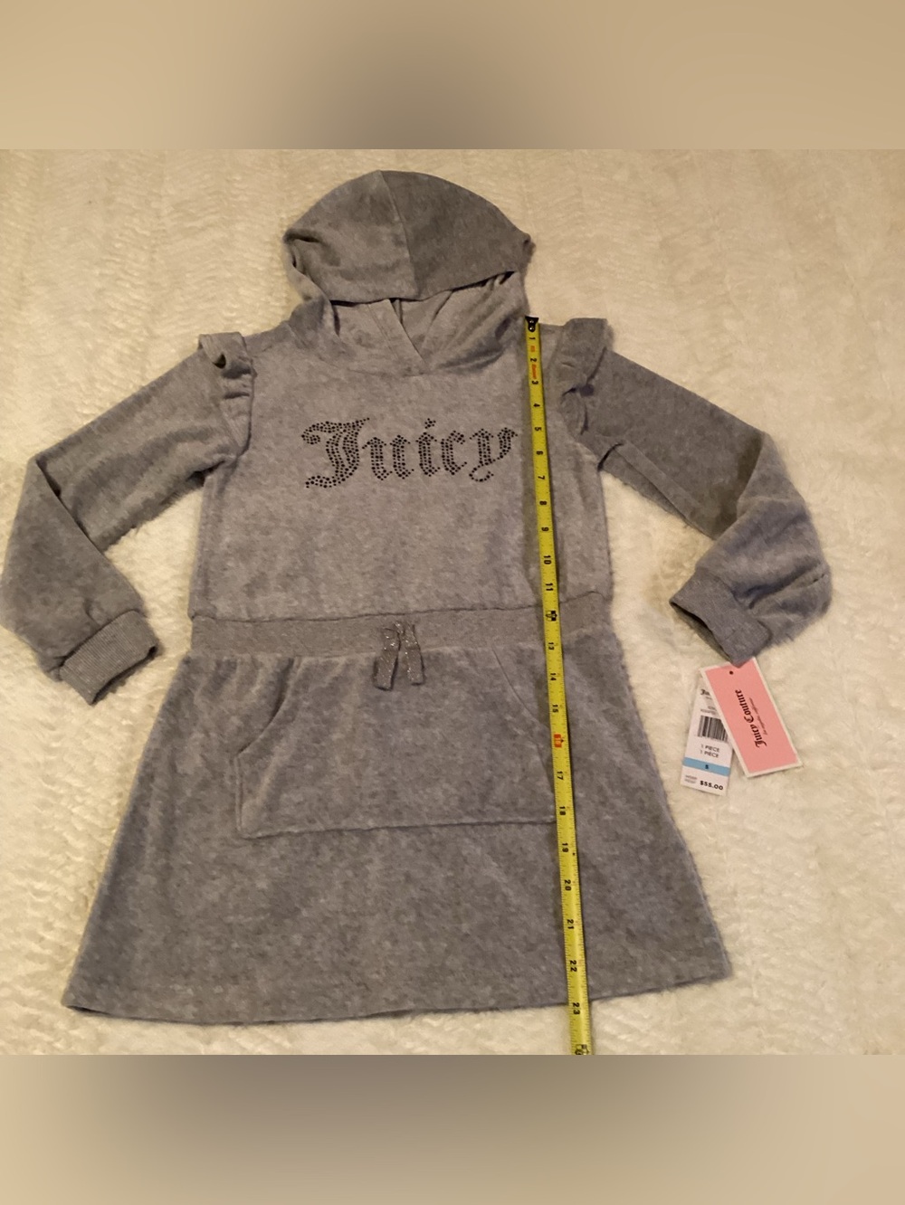 Girls Sz 5 Juicy Couture Hooded Velvet Style Tunic Dress With Front Pockets